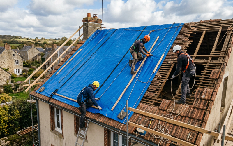Bâchage de toiture, photo réaliste